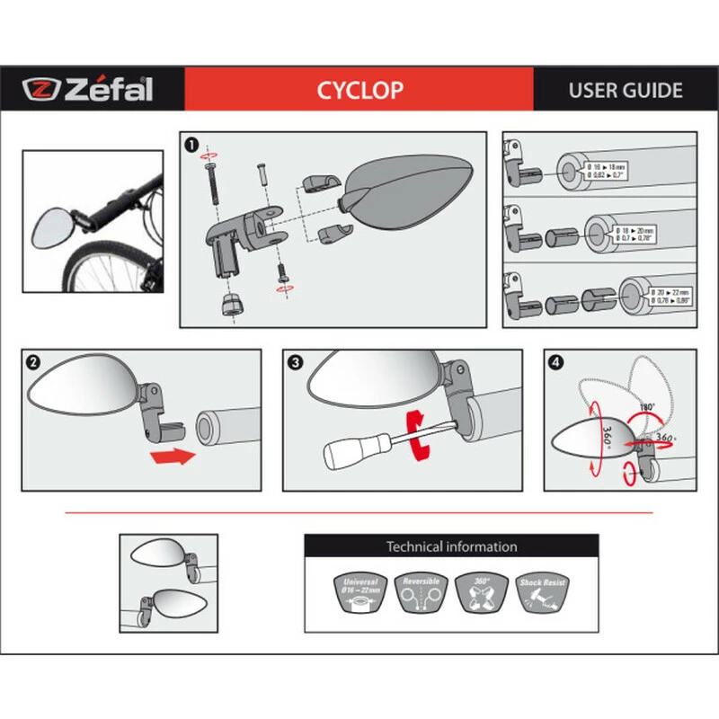 Zéfal Zéfal Rückspiegel Cyclop, Schwarz, Links/rechts, Klappbar 3 Zéfal Zéfal Rückspiegel Cyclop, Schwarz, Links/rechts, Klappbar – Bild 3