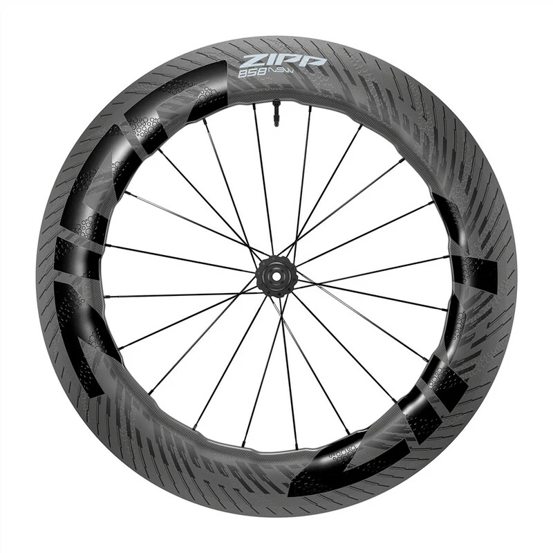 Zipp 858 NSW Tubeless Disc-Brake Front Wheel Hookless Black Carbon 700C/'12X100 1 Zipp 858 NSW Tubeless Disc-Brake Front Wheel Hookless Black Carbon 700C/'12X100
